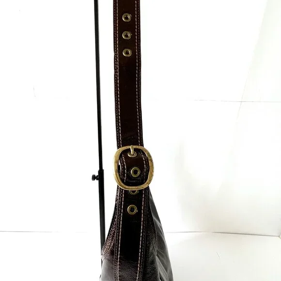 Coach Brown Patent Leather Crinkle Texture Hobo & Crossbody Bag, C0873-12387 EUC - Picture 7 of 16